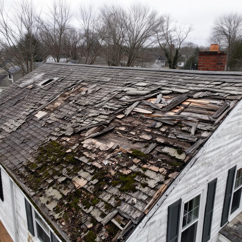 Old damaged roof before restoration